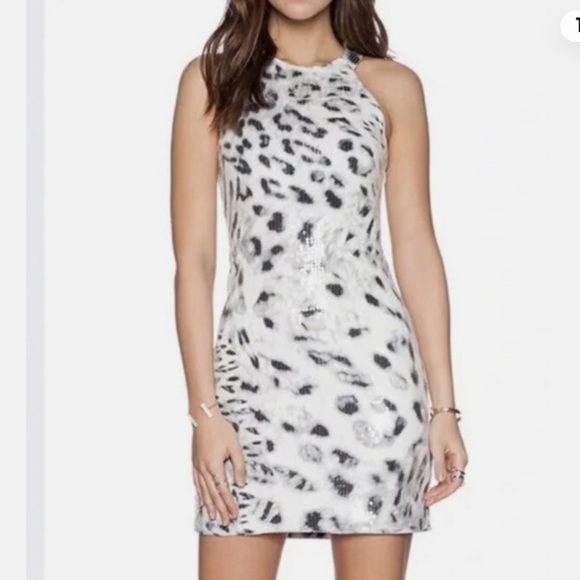 Parker Dresses & Skirts - NWT Parker White and Black Leopard Sequin Halter Mini Dress, Size XS